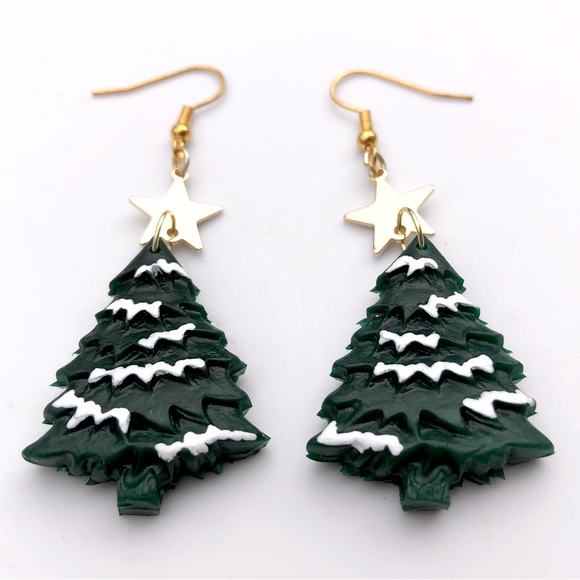 Handmade Christmas tree earrings - Picture 2 of 5